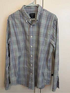 Abercrombie & Fitch Plaid Button Down Shirt Men’s XL Mint Green Blue Cotton